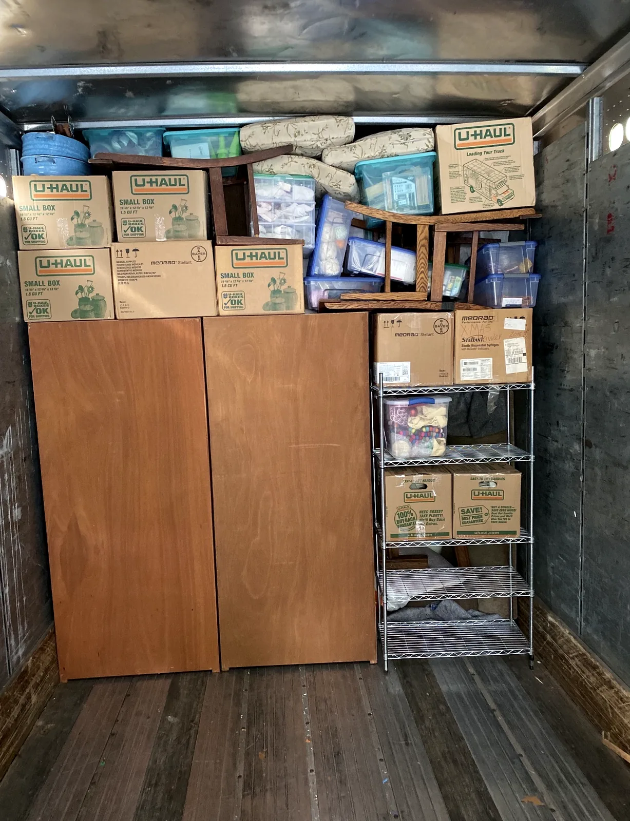 Boxes organized and placed after unloading by Island Breeze Moving
